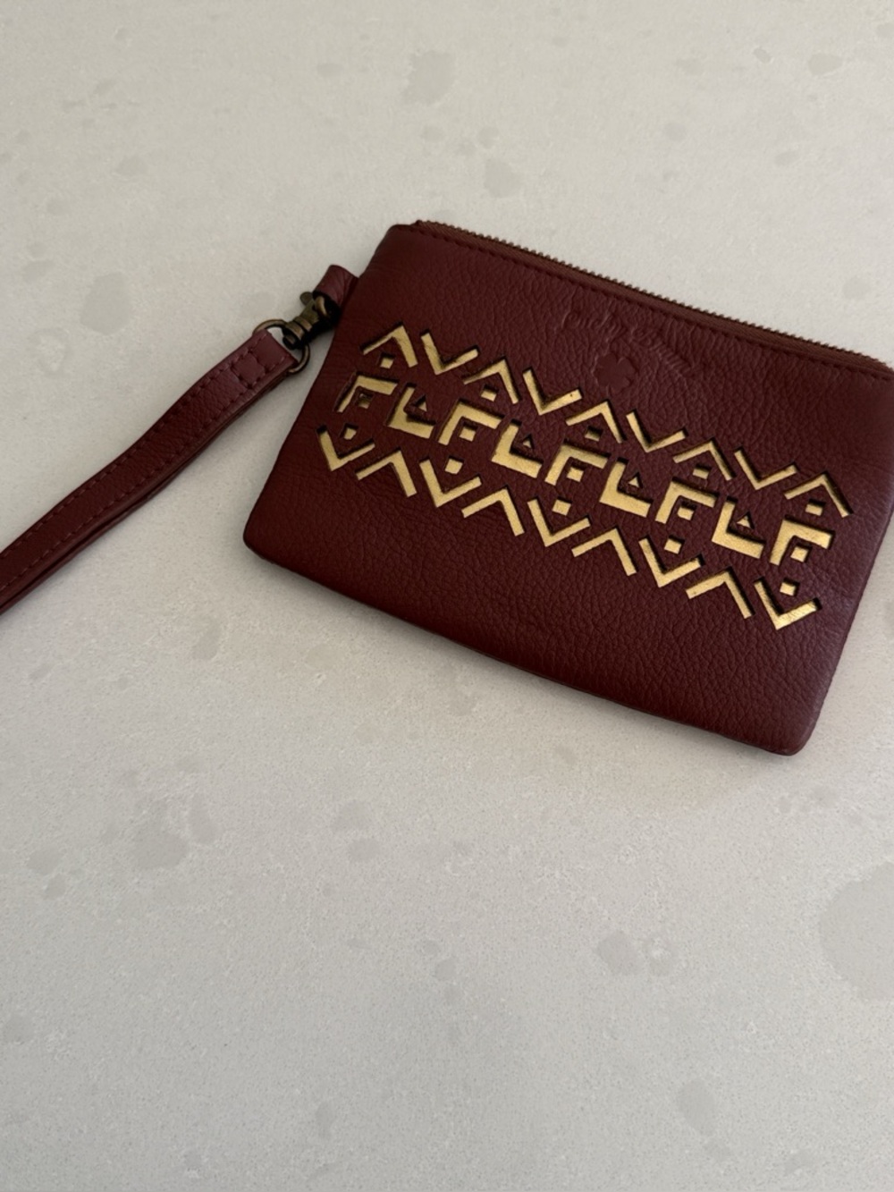 Lucky Brand Genuine Leather Wristlet Clutch with Gold Accents